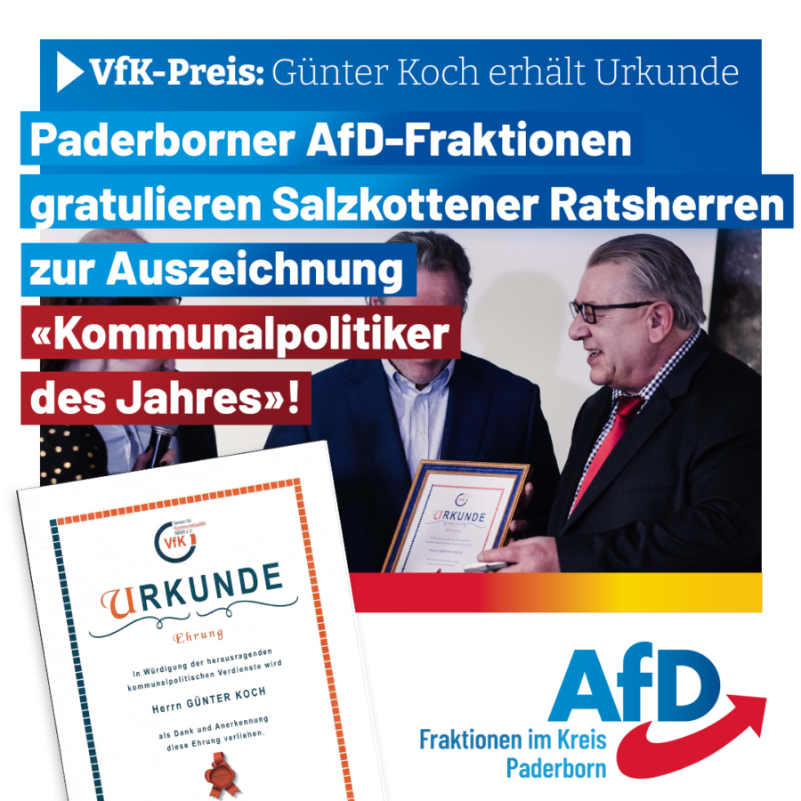 VfK-Auszeichnung: Günter Koch „Kommunalpolitiker des Jahres“