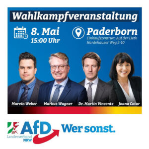 Read more about the article AfD-Kundgebung zur Landtagswahl am Sonntag, 8. Mai Auf der Lieth in Paderborn