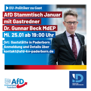 Read more about the article Stammtisch 25.01 mit Dr. Gunnar Beck