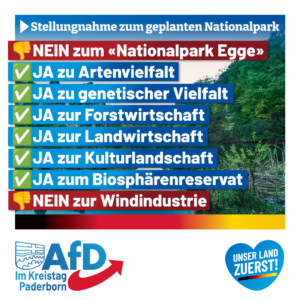 Read more about the article Nein zum Nationalpark – Stellungnahme der AfD-Kreistagsfraktion Paderborn