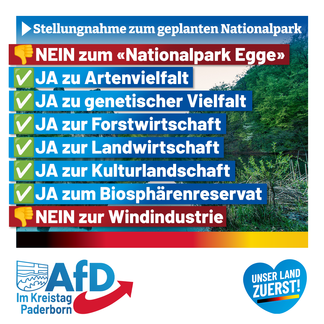 Read more about the article Nein zum Nationalpark – Stellungnahme der AfD-Kreistagsfraktion Paderborn