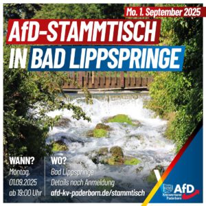 Mehr über den Artikel erfahren AfD Stammtisch 01.09. in Bad Lippspringe