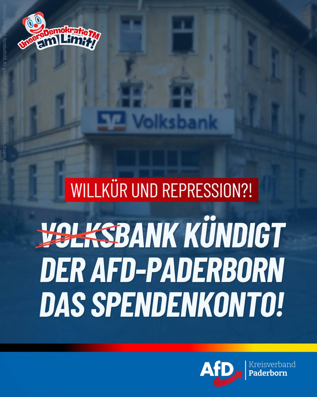 Du betrachtest gerade Volksbank, kündigt der AfD Paderborn Spendenkonto
